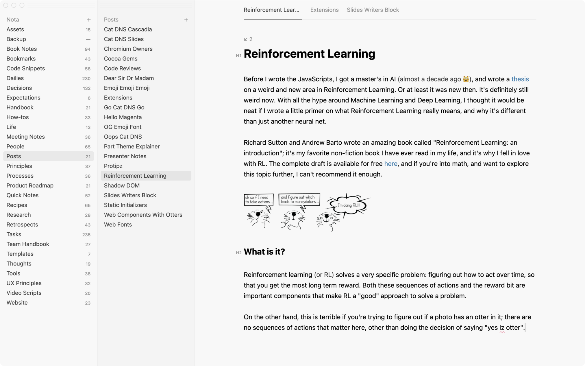 A screenshot of Nota on macOS.